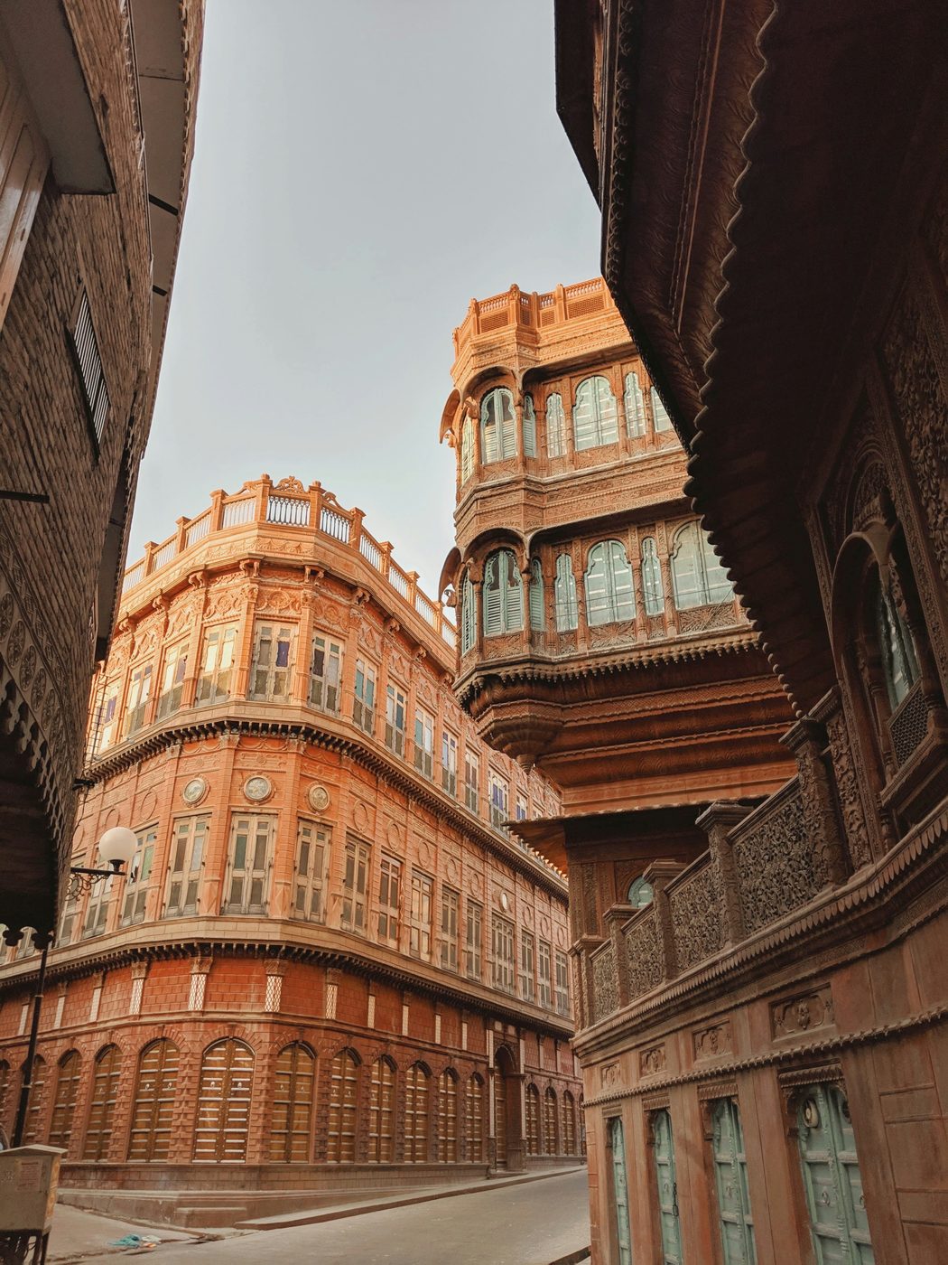 A carved sandstone haveli facade in Rajasthan